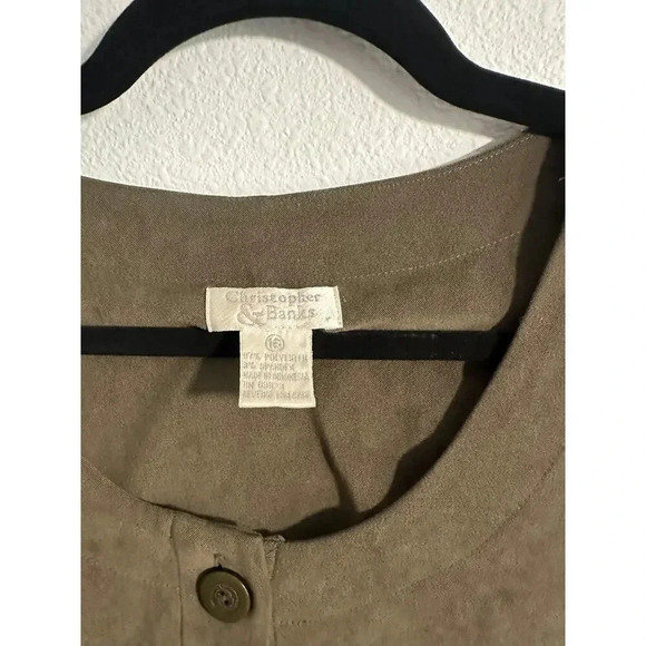 Christopher & Banks Maxi Dress Womens 16 Olive Green Round Neck Button Suede - Picture 6 of 10